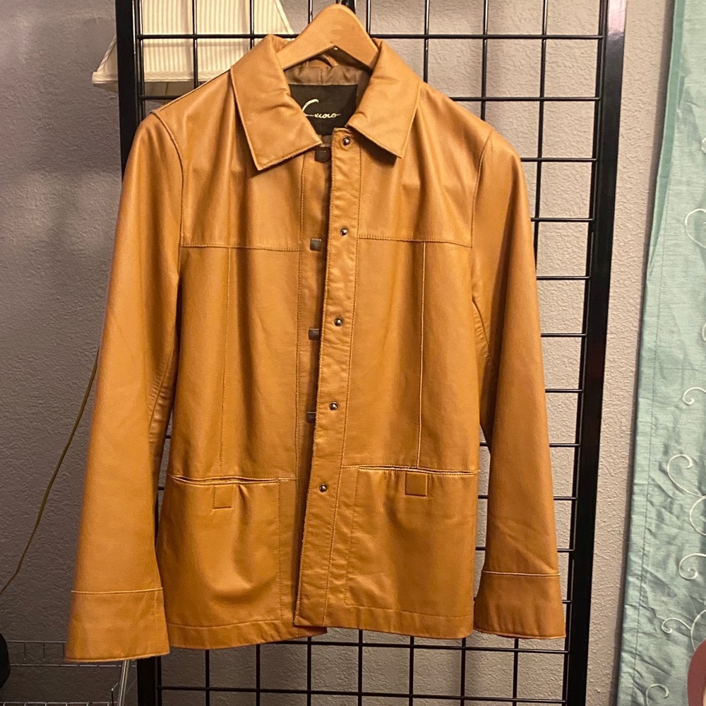 Cecoco Men's Camel Colored Leather Shirt Jacket